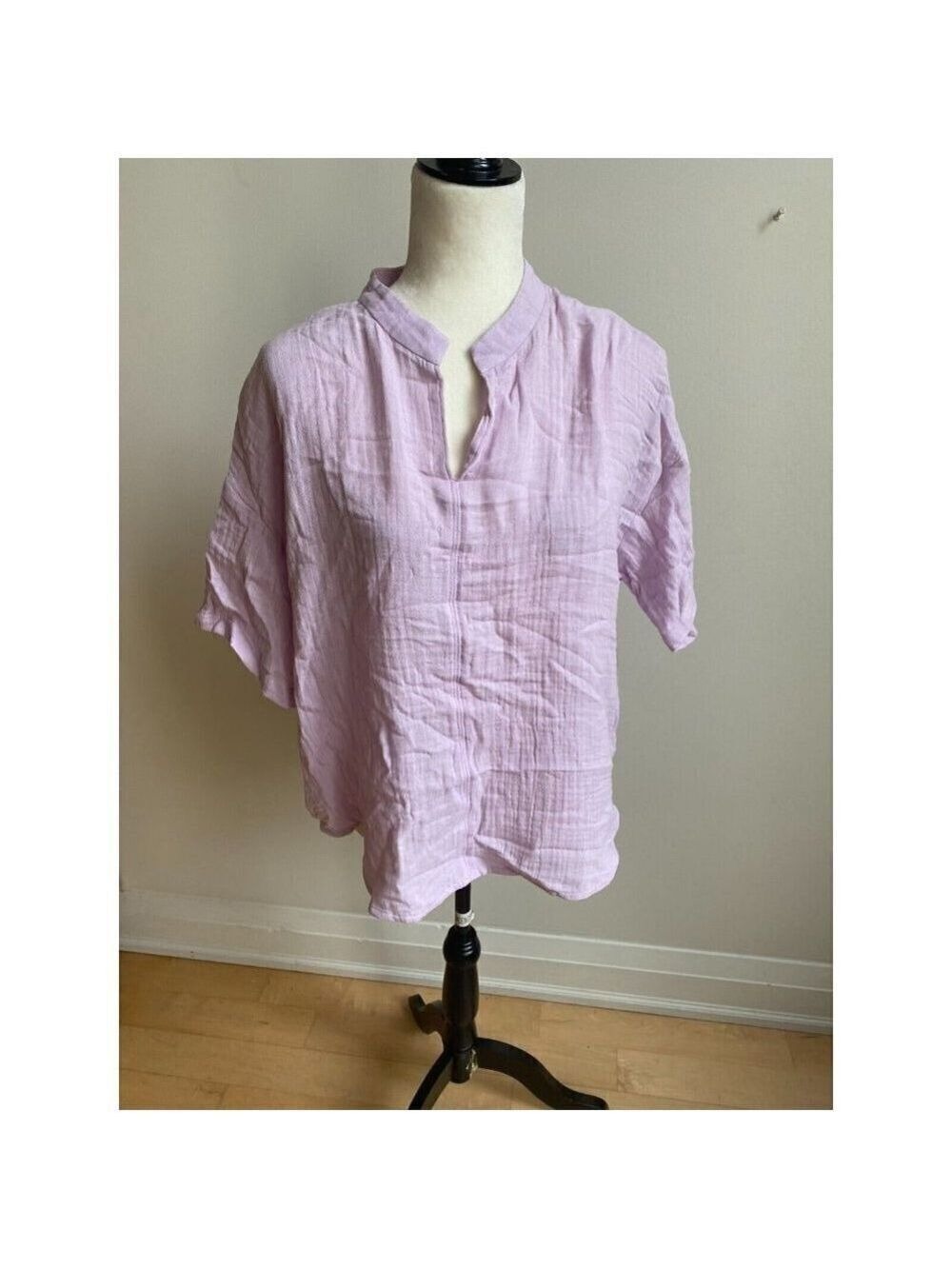 𝅺EILEEN Fisher Purple Lightweight Top Womens V-Neck Organic Cotton